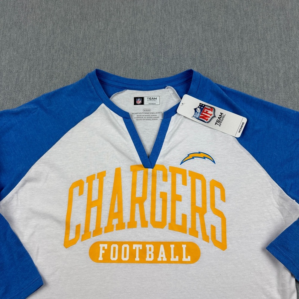 Las Angeles Chargers Shirt Women Medium White Blue VNeck NFL Football 3/4 Sleeve - Picture 2 of 10